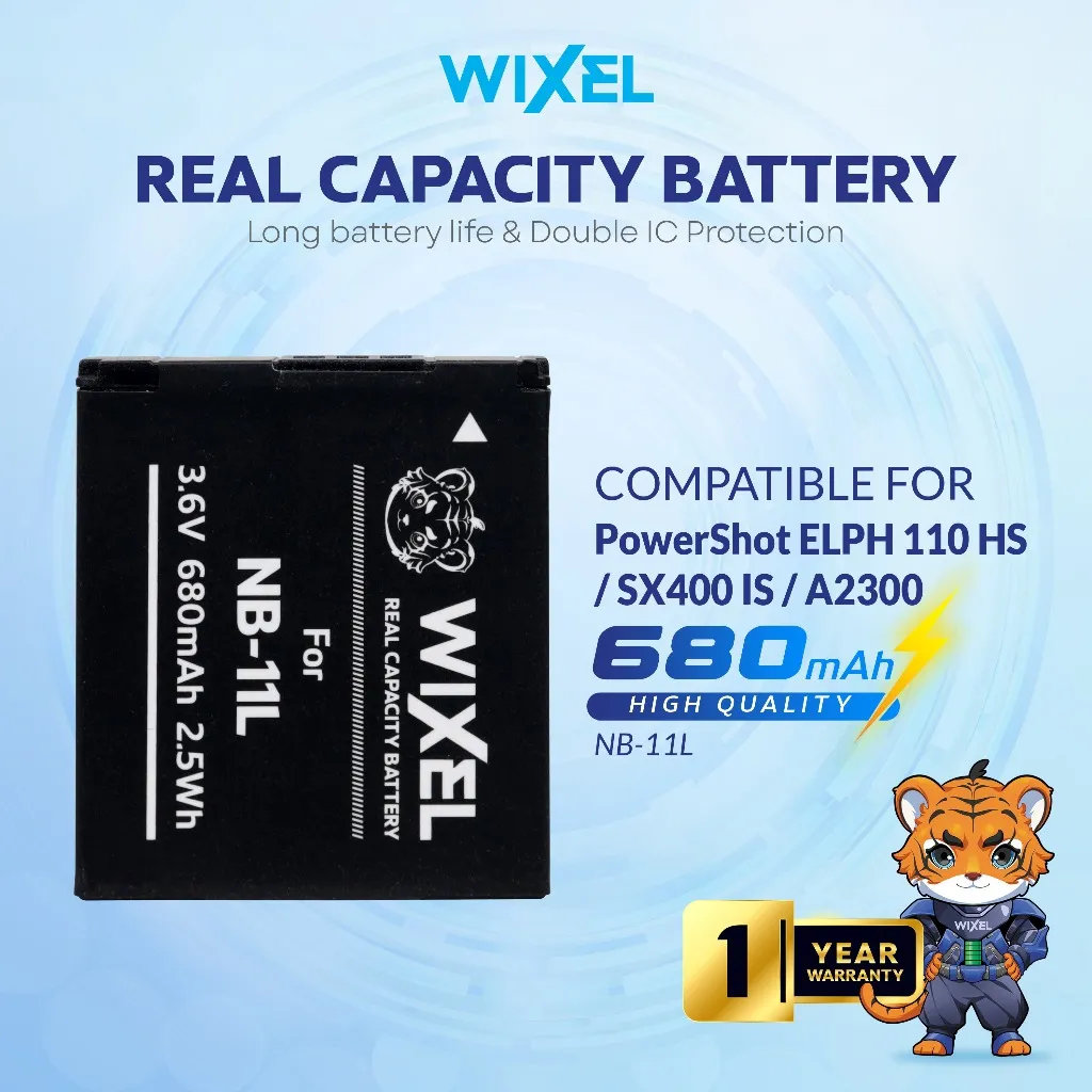 WIXEL Baterai Kamera NB-11L for Canon PowerShot Digital IXUS 125 HS / 132 / 135 / 141 / 240 / 245 110F / 430F / 90F / 220F / 420F / A2300 / A2400 IS / A2500 / A2600 / A3400 / A3500 / A4000 / ELPH 110 / 115 / 130 Camera Battery Batre Batrai Batrei NB11L