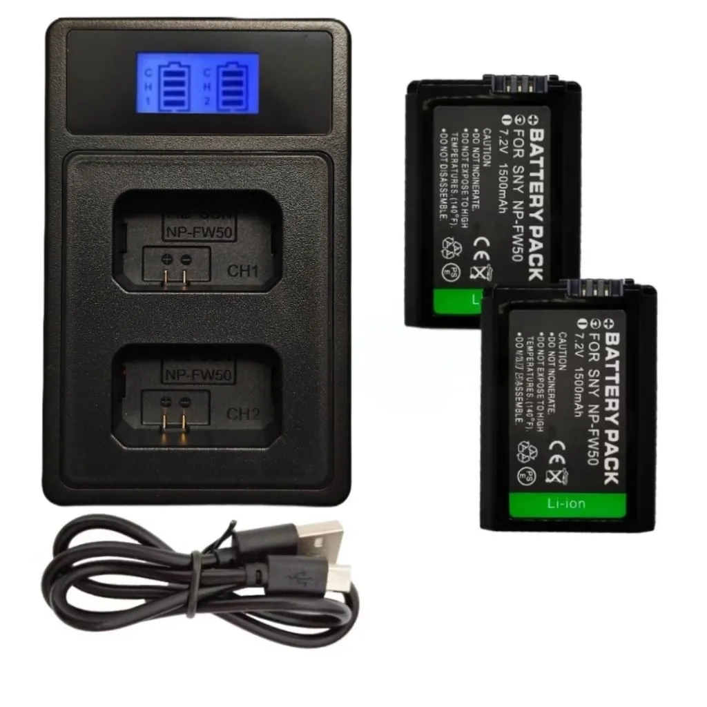 Paket Charger Double Slot + Battery For Kamera Sony Np-Fw50 ( 1500mAh ) Double Power Daya Besar Batre For Nex a5100 Batrai a6000 a6300 Baterai Carger Carjer a7s a7 3 5 6 7 Batrei Ces Cesan Bc Vw1 nex A5000 A5100 A6000 A6300 A6500 Fw 50 Batere RX10 Dual