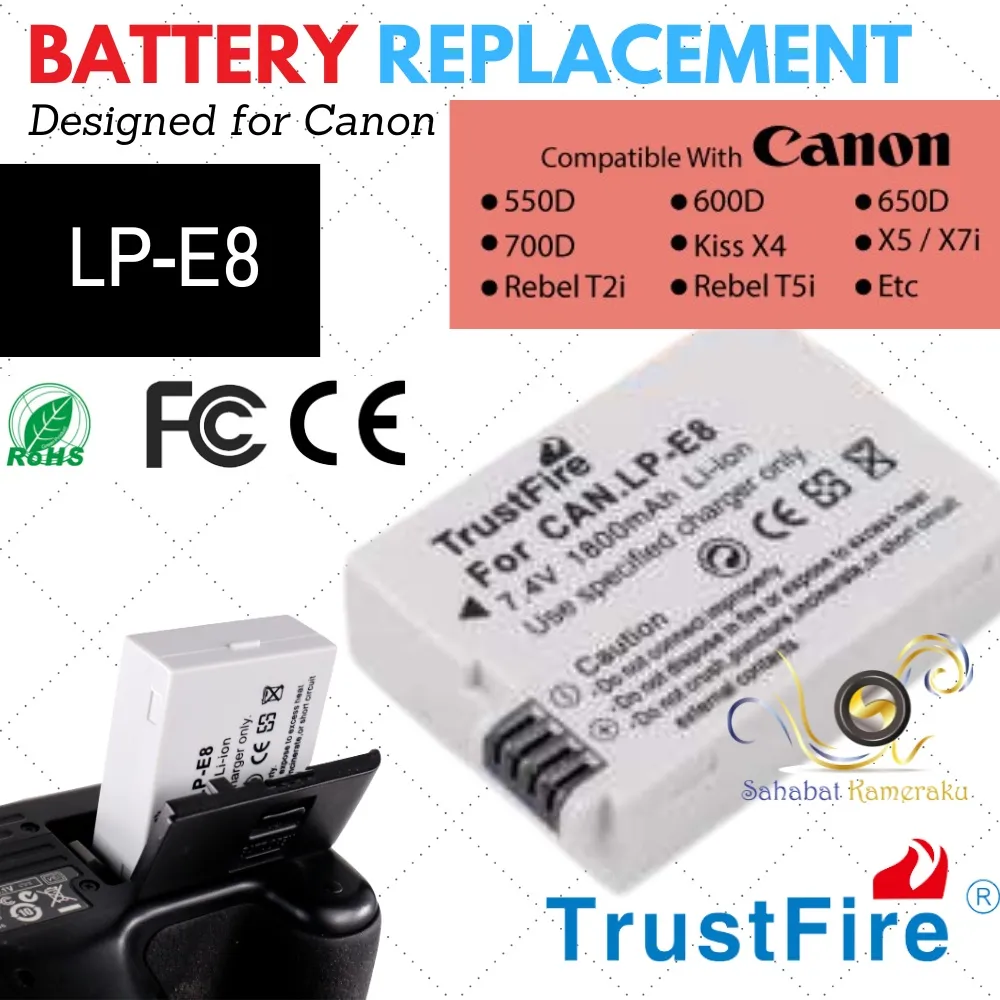 Battery LP-E8 Batre Kamera Canon EOS 550D 600D 650D 700D 650d Battery LP e8 Rebel T2i Rebel T3i Rebel T4i Rebel T5i Kiss X4 Kiss X5 Kiss X6 LPE8