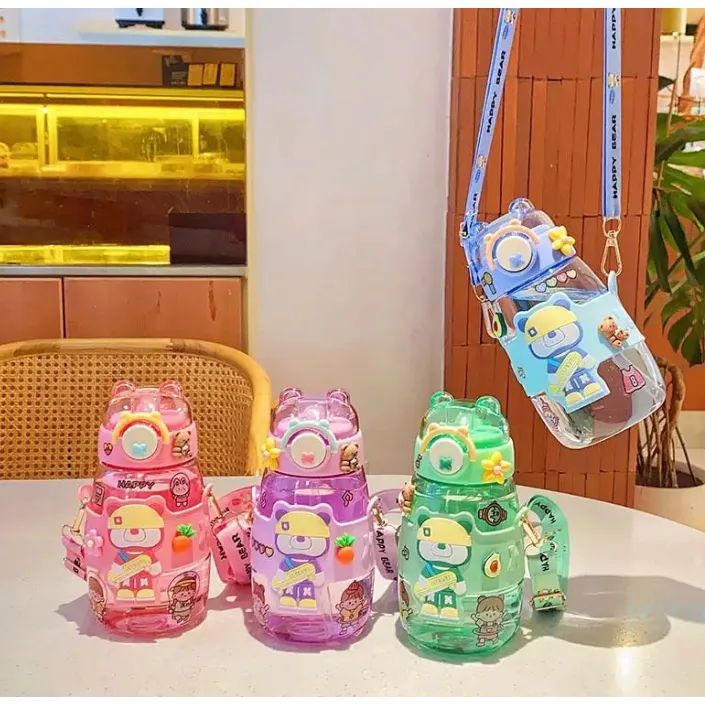 Botol Minum Anak Free Sedotan + Tali 741 Ukuran 600ml / Botol Minum Anak Karakter Unik