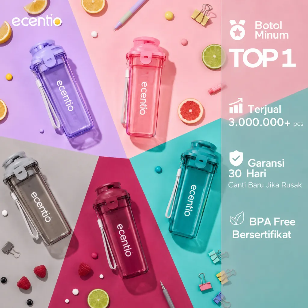 ecentio botol minum Portable 500ml aesthetic Olahraga bottle tail benning Anti Bocor botol plastik dengan saringan teh botol minum anak laki bpa free botol tumbler