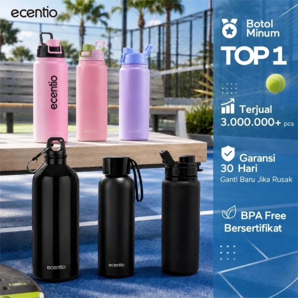 ecentio botol minum aesthetic sport olahraga botol minum anak laki laki Tahan bocor /Botol air /Cangkir aluminium/Botol olahraga por/Water Bottles + Leak Proof Cap Gym/Tumbler Water Bottlebotol minum