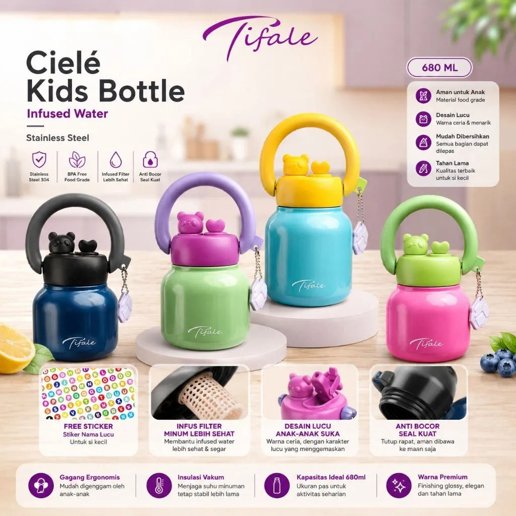 Tifale Ciele Tumblr Botol Minum Anak 680 Ml Tumbler Air Infused Water Lucu