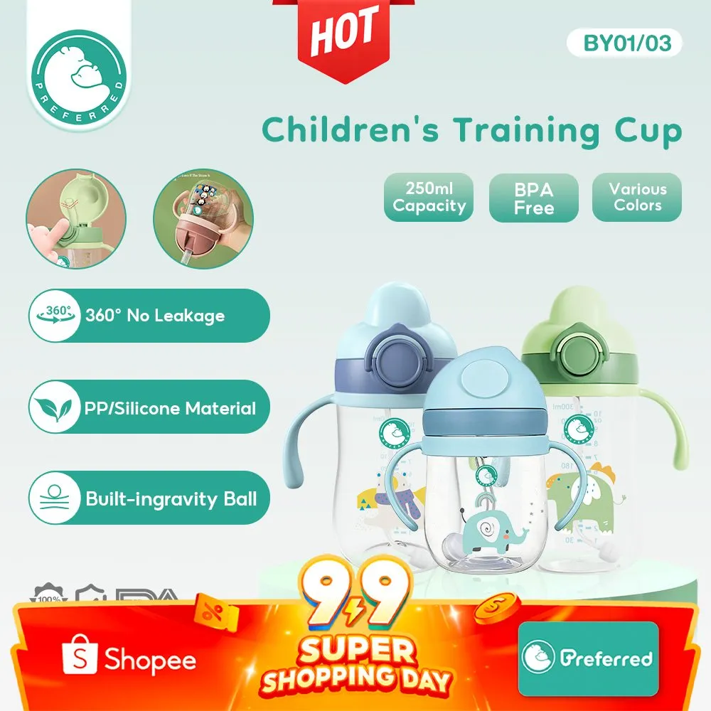 Preferred Botol Minum Bayi BPA-free /botol minum anak/Children Training Cup 250&300ML Karakter Kartun Lucu Cangkir Air/Anak Jerami Botol Air BY01