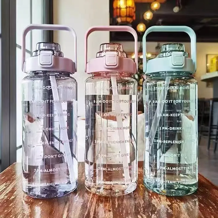 [SHE LASH MOU] - Botol Air Minum 2 Liter Jumbo Bening Transparan Botol Minum Anak Sekolah Sedotan BPA FREE B-07