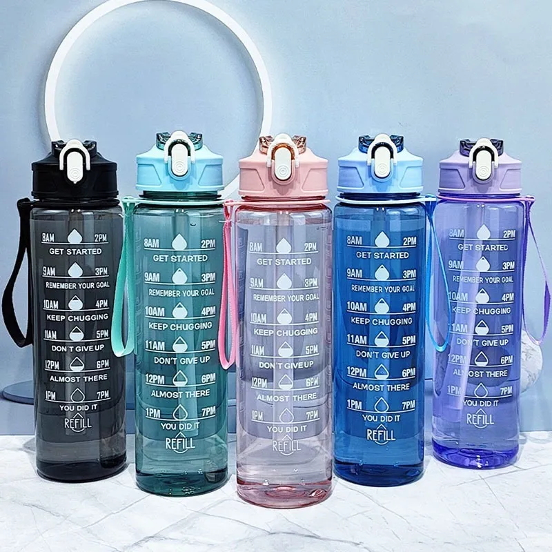 [SHE LASH MOU] B-02 Botol Minum 1 Liter Bening Transparan / Botol Air Minum Anak Sekolah Sedotan Anti Bocor