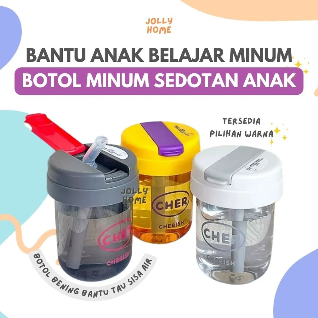Botol Minum Anak Cher 330ml Sedotan Anti Bocor | Botol Minum Anak Portable