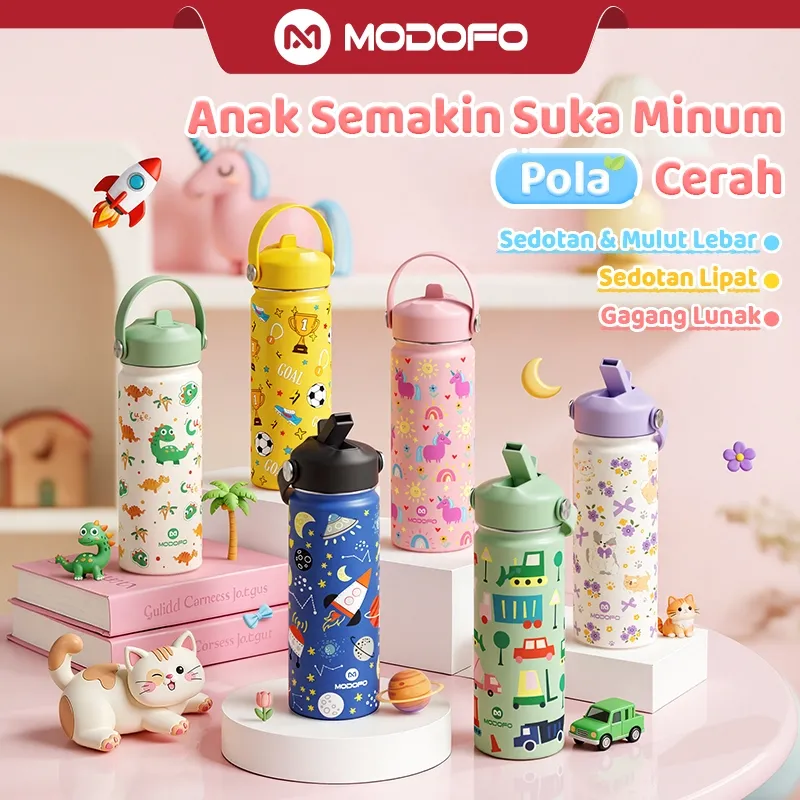 MODOFO Tumbler Stainless 530ml Botol Minum Anak BPA Free Tumbler Tahan Panas Dingin 24 Jam Tumblr Aesthetic Anak Laki Laki Perempuan