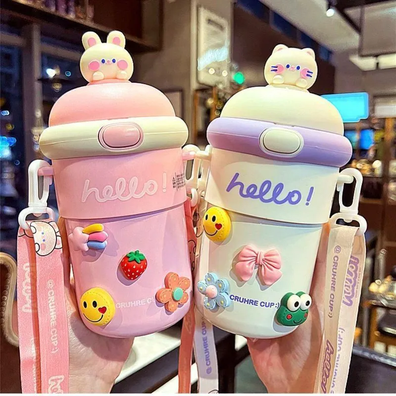 Botol Minum Kaca Botol Minum Anak Karakter Lucu Tumbler Vacumm Flask 450ml BPA FREE