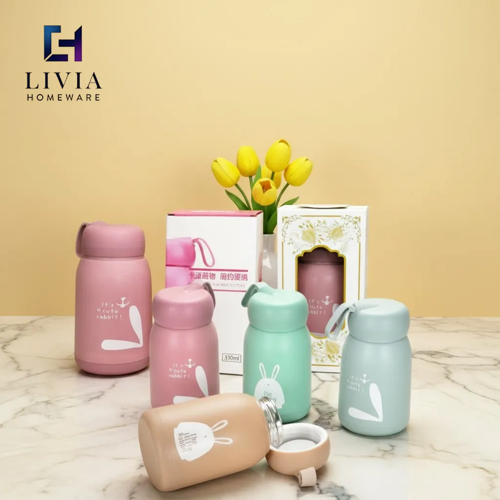 Livia Homeware Promo Botol Minum Kaca Rabbit/ Kelinci Import / Botol Kaca Tumbler Minum Anak / Tumblr Lucu