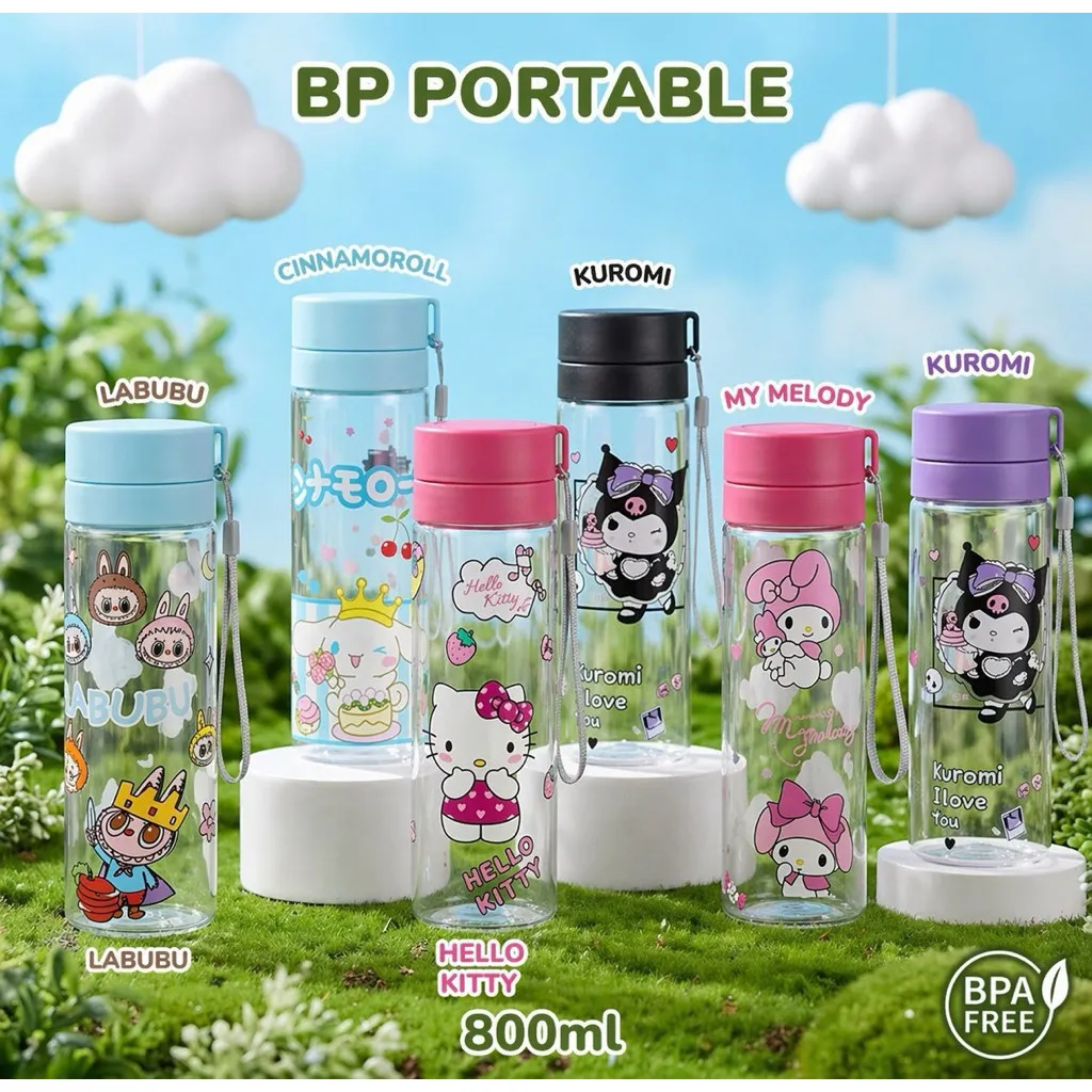 BP Portable Botol Minum 800ml S1| - LABUBU Sanrio Kuromi Capybara Stitch POP MART | BPA Free Bening PORTABLE botol air mium anak lucu botol air minum anak sekolah botol air minum anak remaja tumbler anak | pabrik botol air minum anak harga termurah - BP