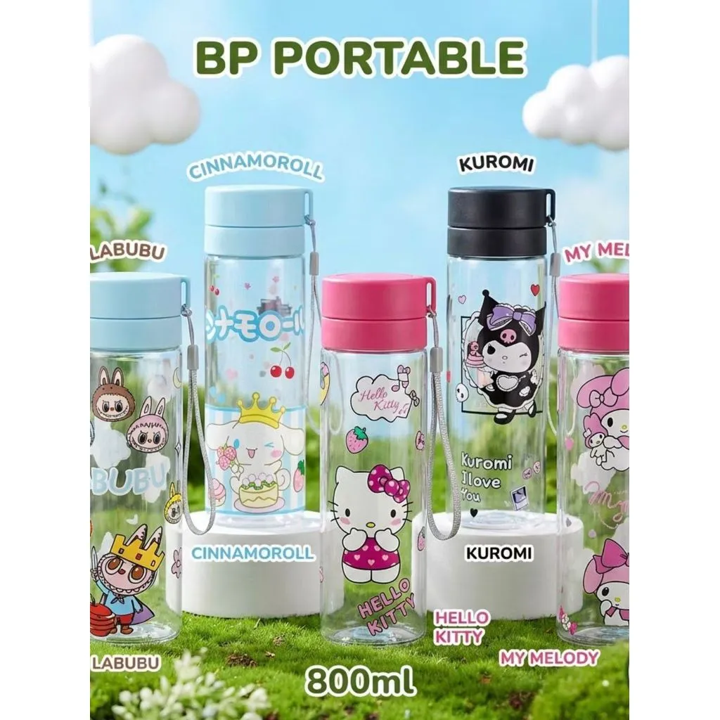 BP Portable Botol Minum 800ml S1| - LABUBU Sanrio Kuromi Capybara Stitch POP MART | BPA Free Bening PORTABLE botol air mium anak lucu botol air minum anak sekolah botol air minum anak remaja tumbler anak | pabrik botol air minum anak harga termurah - BP
