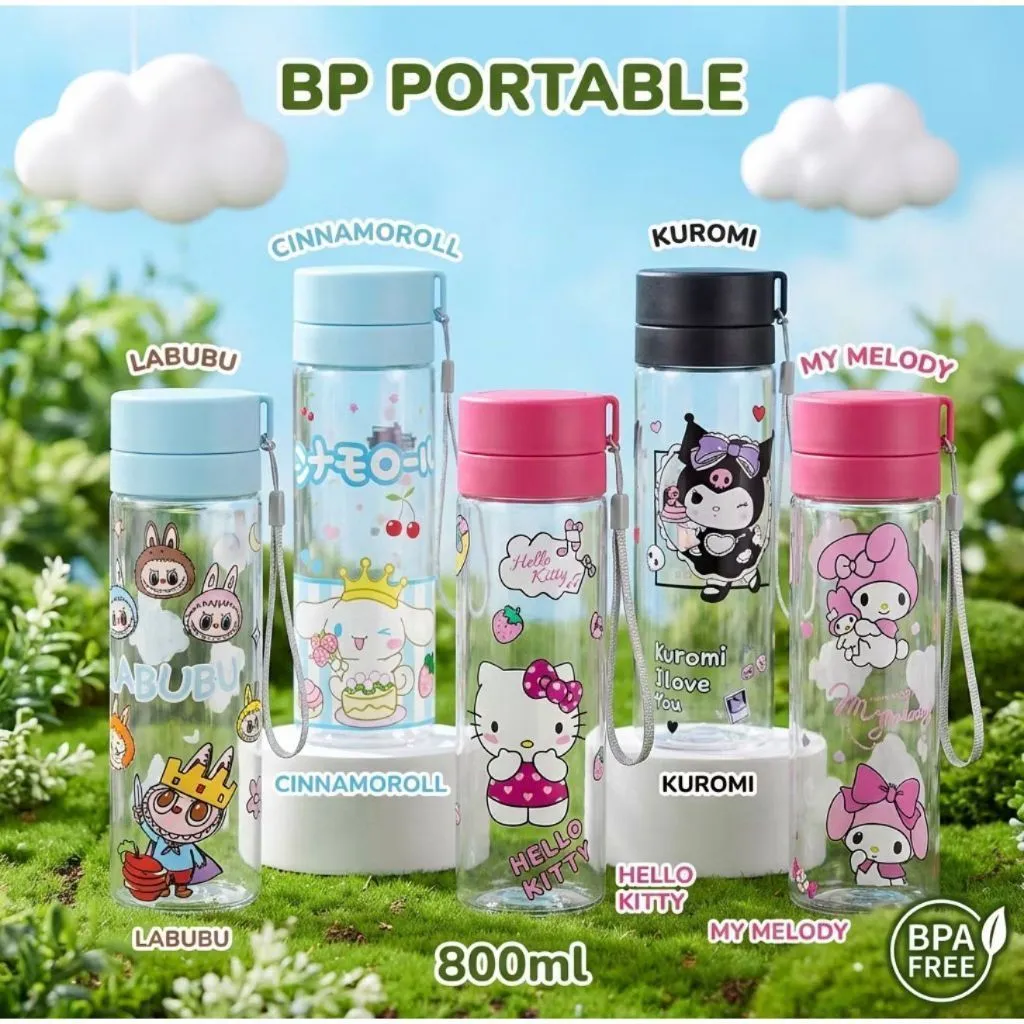 BP Portable Botol Minum 800ml S1| - LABUBU Sanrio Kuromi Capybara Stitch POP MART | BPA Free Bening PORTABLE botol air mium anak lucu botol air minum anak sekolah botol air minum anak remaja tumbler anak | pabrik botol air minum anak harga termurah - BP
