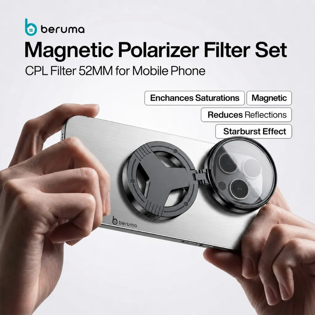 BERUMA Magnetic Polarizer Filter Set /CPL smartphone / magnetic filter hp / filter kamera hp / polarizer filter smartphone / filter kamera iPhone / filter kamera Android / filter aesthetic hp
