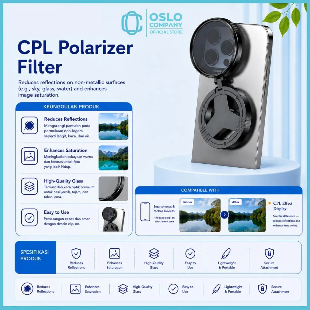 OSLO COMPANY - CPL Polarizer Filter Polarasi Anti Refleksi Cahaya Magsafe 52mm Smartphone Camera