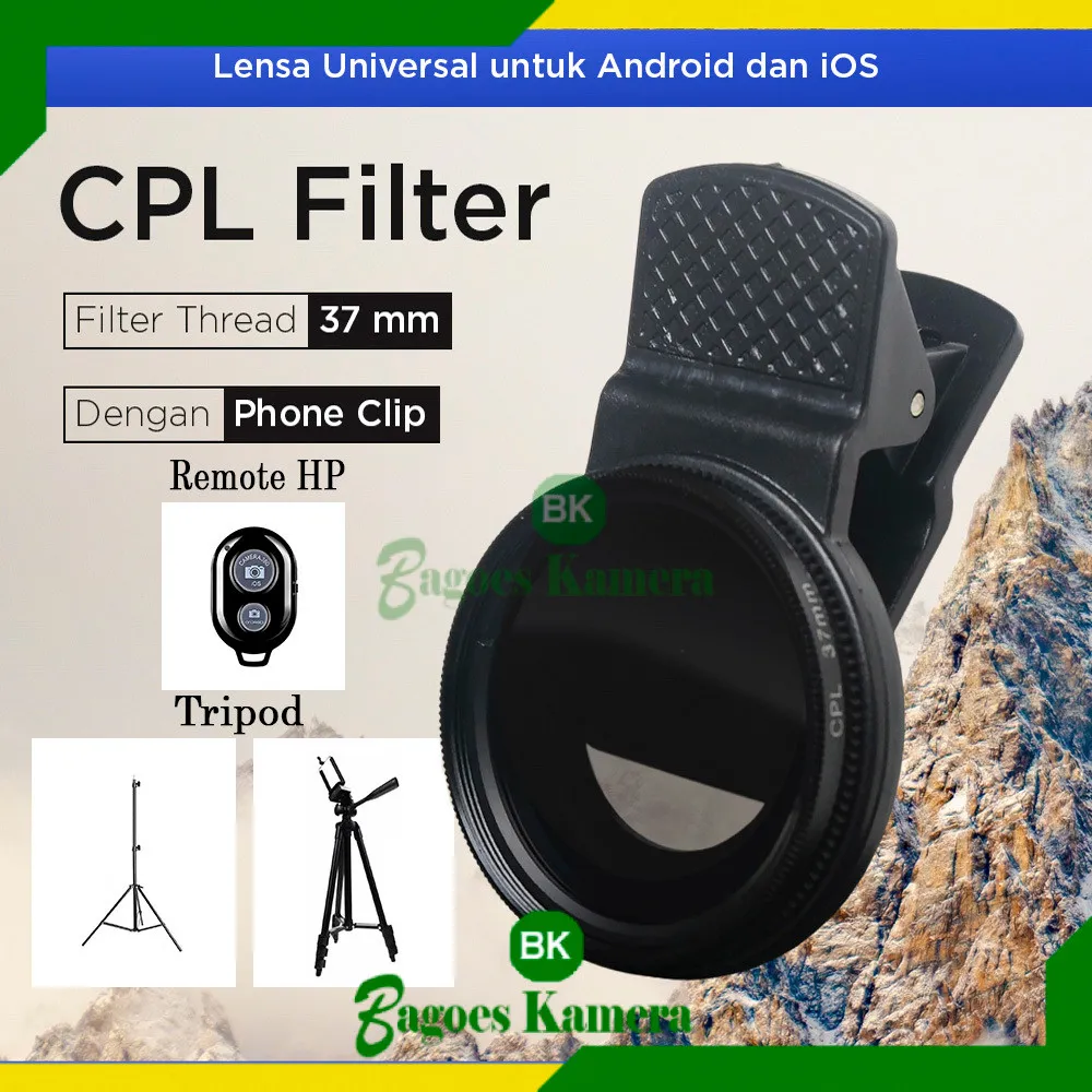 [BK] Klip Lensa Filter CPL Kamera Smartphone Hp Android dan Iphone Polarizer 37mm Filter CPL Remote Bluetooth Hp tripod 3120 Tripod 2.1m