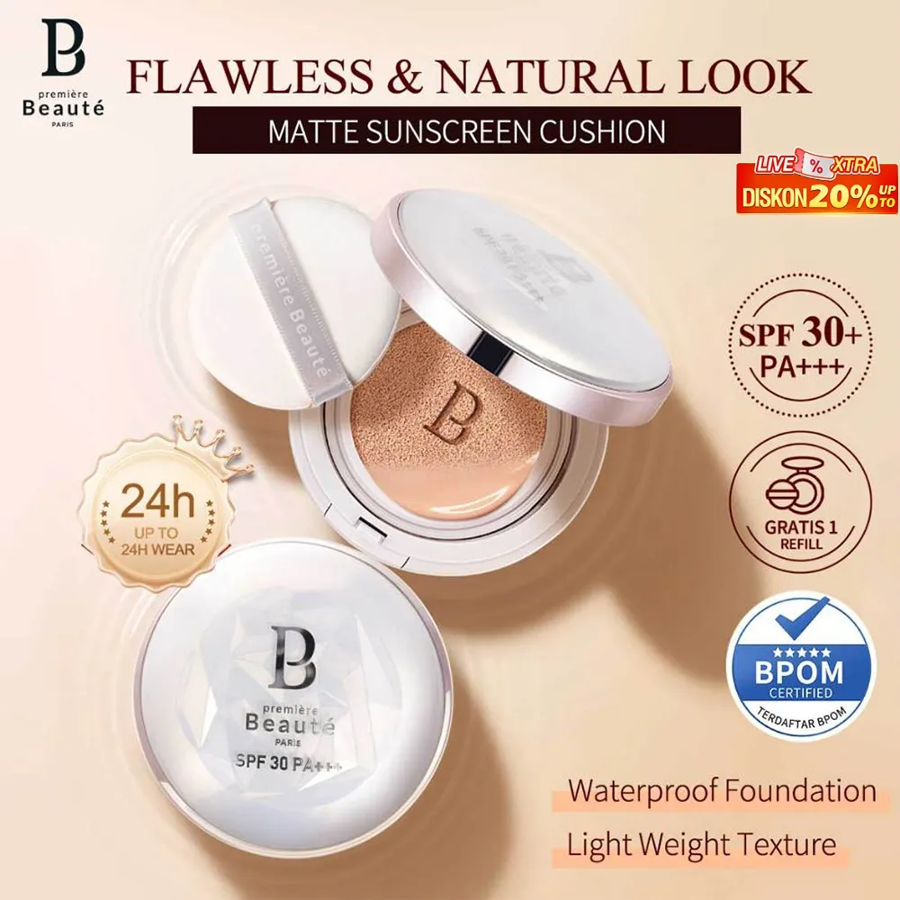 PREMIERE BEAUTE Sunscreen Cushion SPF30 PA+++ [Buy 1 Gratis 1 CUSHION REFILL] Foundation 24H Long-lasting Perfect Cover Oil-Control Matte Waterproof Sweatproof Finish Poreless Cushion Refill BB CC Cream Makeup