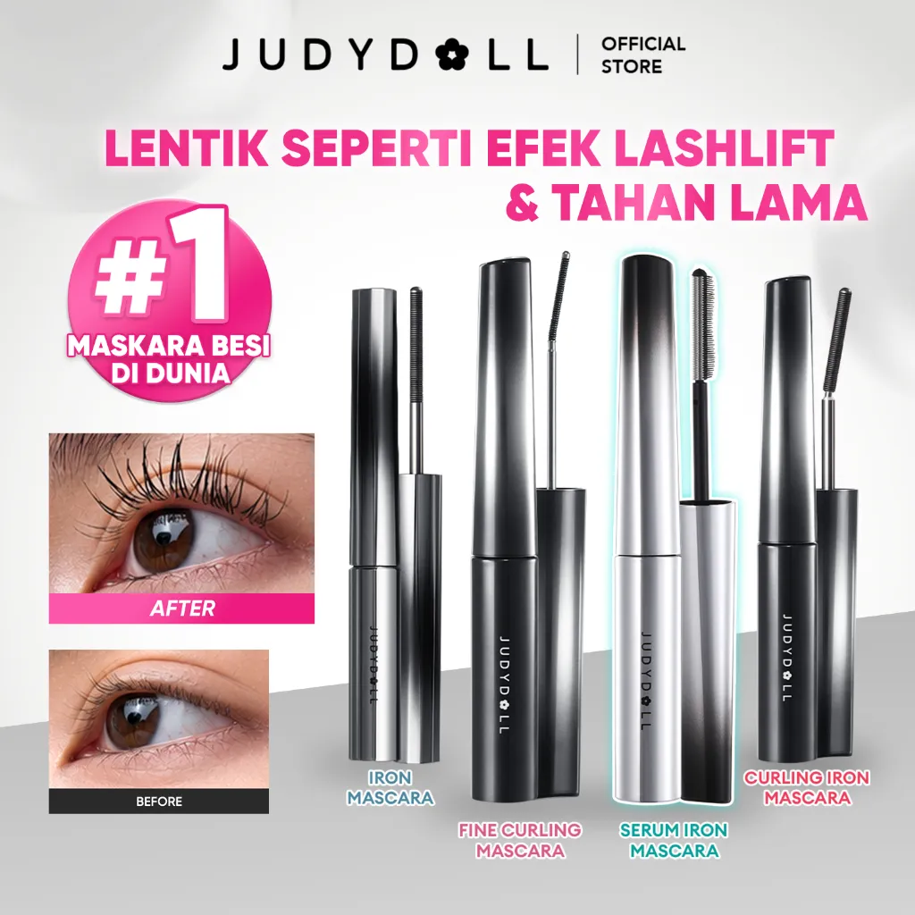 (BEST SELLER) Judydoll Iron Mascara Viral - Maskara Besi Waterproof Smudgeproof Sweatproof Hasil Natural Bulu Mata Lentik Bervolume Anti Clumpy Tahan Lama 12 Jam Douyin Eye Makeup