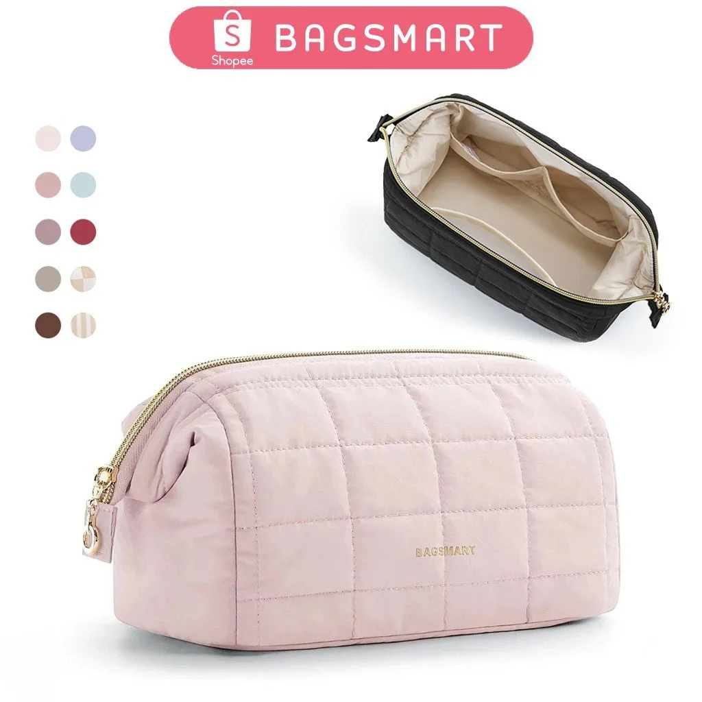 BAGSMART Tas Kosmetik Cosmetic Bag Makeup Bag Waterproof Travel Toiletry Bag Zipper Puffy Padded