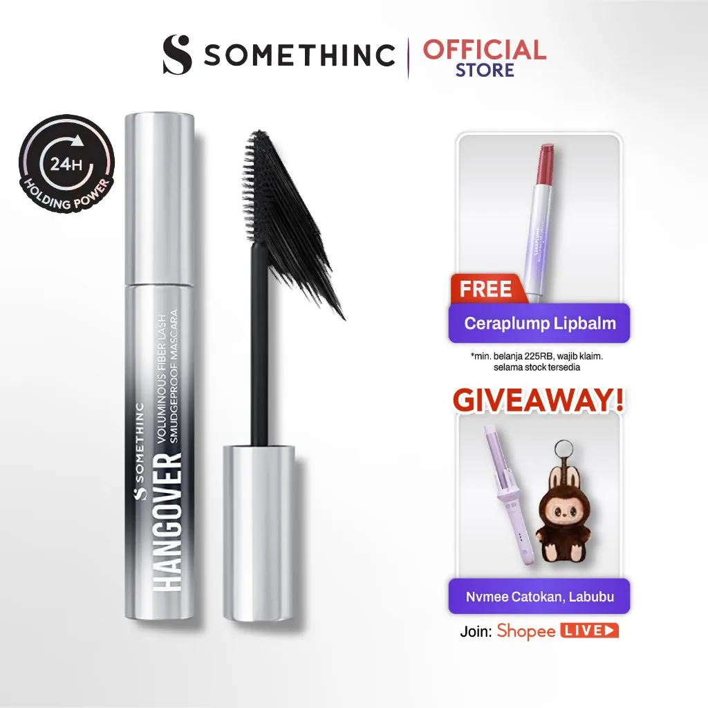 SOMETHINC Hangover Voluminous Fiber Lash Smudgeproof Mascara - Waterproof Mascara, Tahan Lama, Dengan Efek Lashlift Instan yangTahan 24 Jam | Memberikan Volume Yang Ekstra Pada Bulu Mata Tanpa Terlihat Clumpy | Waterproof, Smudgeproof, Sweatproof