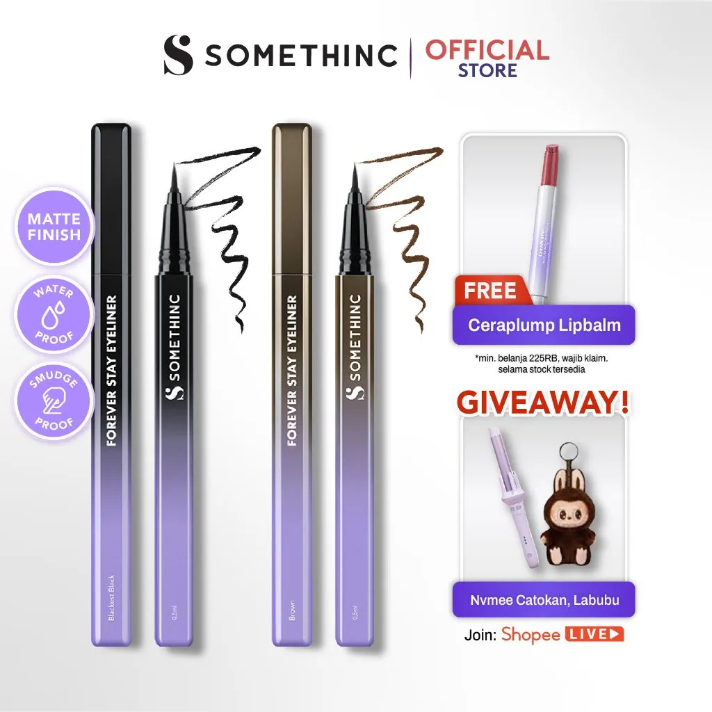 SOMETHINC FOREVER STAY Waterproof Liquid Eyeliner (RENEWAL) - Sangat Pigmented, Smudge-proof, Waterproof, Tahan minyak, Tahan Lama