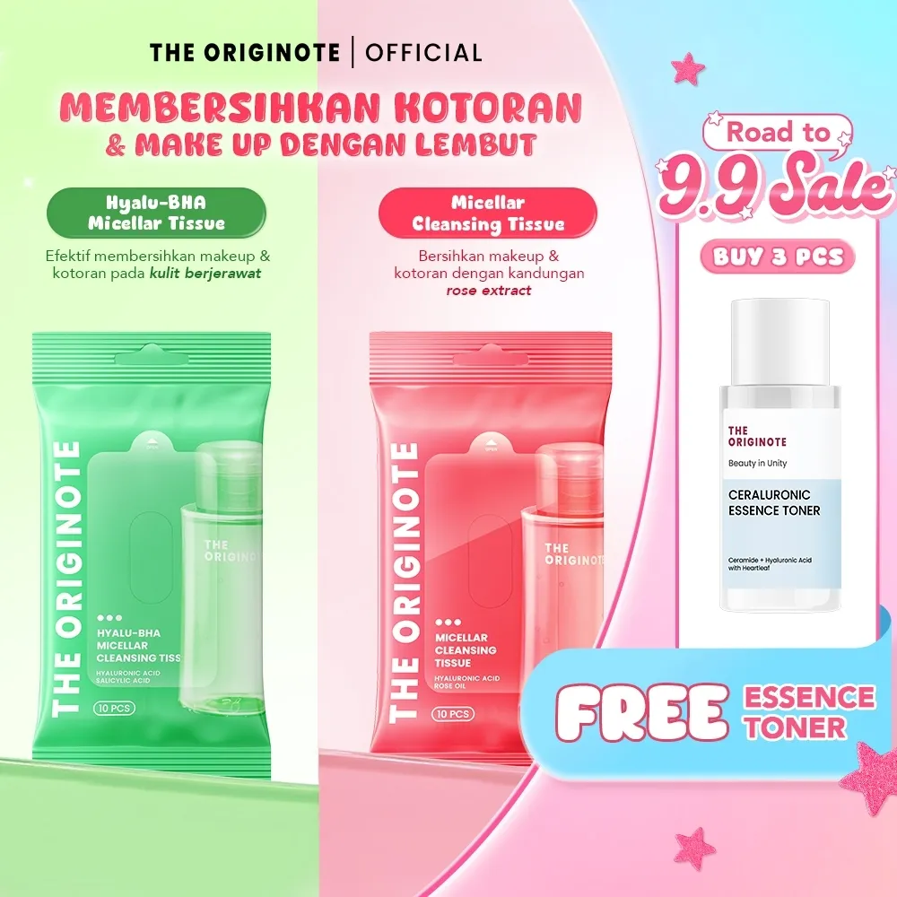 The Originote Micellar Cleansing Tissue 10 Sheets - Cleansing Tissue Makeup Remover Wipes | Tisu Pembersih Wajah Angkat Makeup Waterproof Sunscreen | Tidak Perih Mata | Travel Friendly Praktis | Makeup Remover