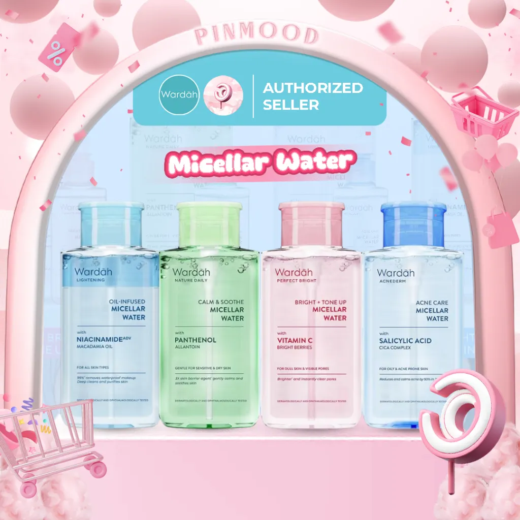 WARDAH - MICELLAR WATER SERIES ( 55 | 105 ml ) - Pembersih Make Up Wajah Acnederm | Nature Daily | Perfect Bright | Lightening , Membersihkan Makeup Waterproof Kulit Wajah Cerah & Lembab