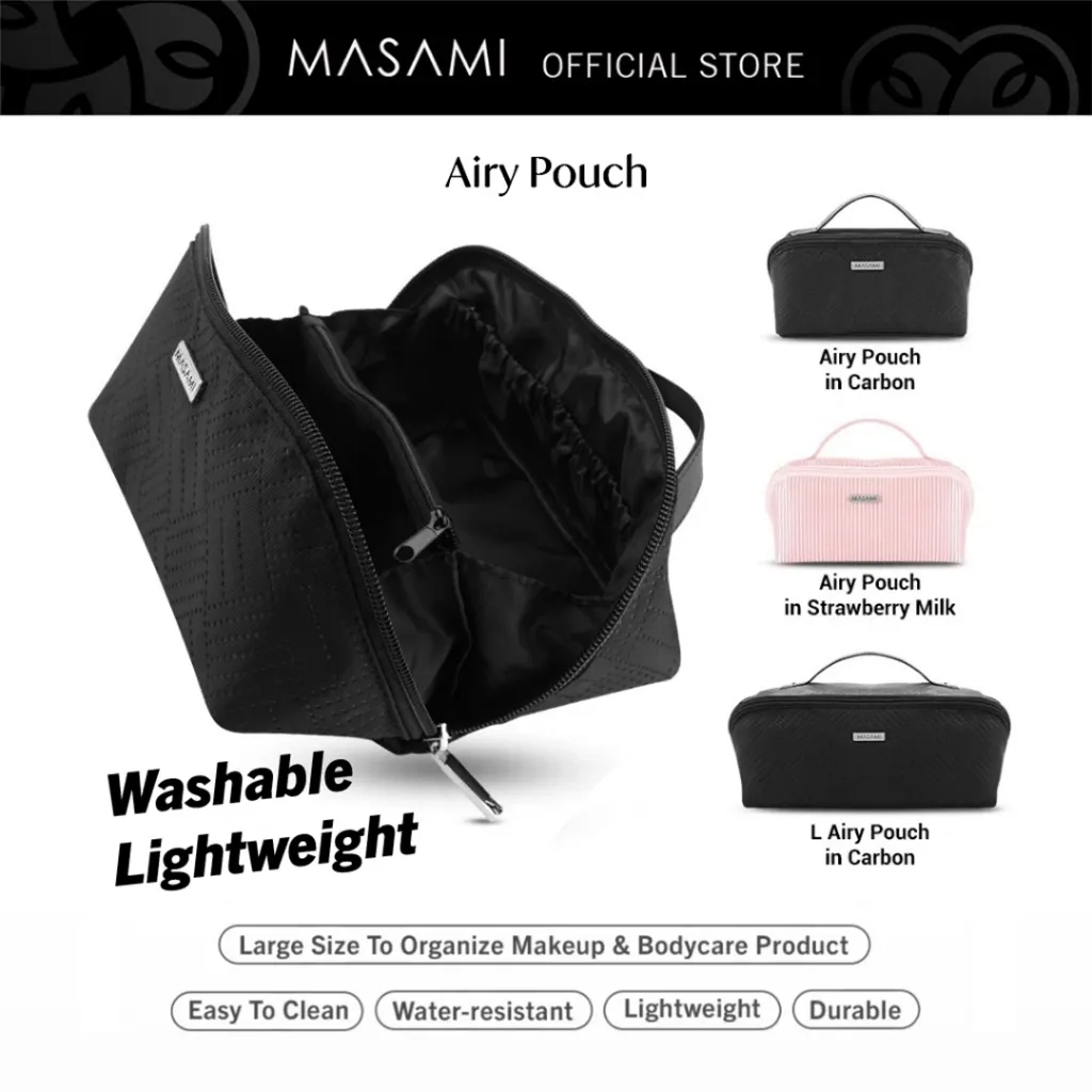 Masami Airy Pouch Make Up Anti Air - Pouch Mini Travel Bag Tempat Kosmetik MUA - Make Up Bag Beauty Storage Organizer - Tas Wanita Waterproof Serbaguna - Tas Make Up Toiletry Perlengkapan Mandi Ringan Kokoh