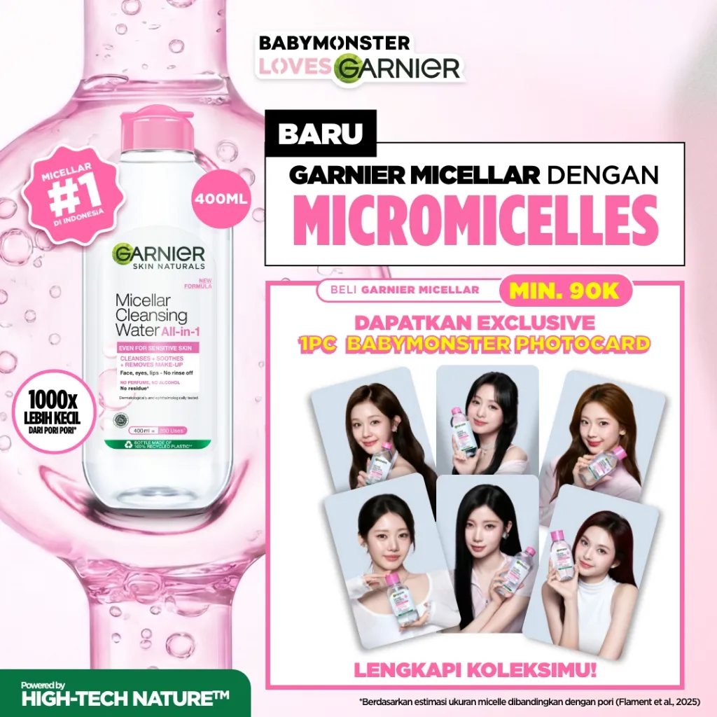 GARNIER Micellar Water Pink Sensitive Skin ALL SIZE 300ml/400ml/700ml Untuk Semua Kulit | Pembersih Wajah & Makeup Lembut cleansing oil Penghapus Makeup Waterproof Hapus Riasan Tahan Air Tanpa Iritasi untuk Kulit Sensitif & Berjerawat