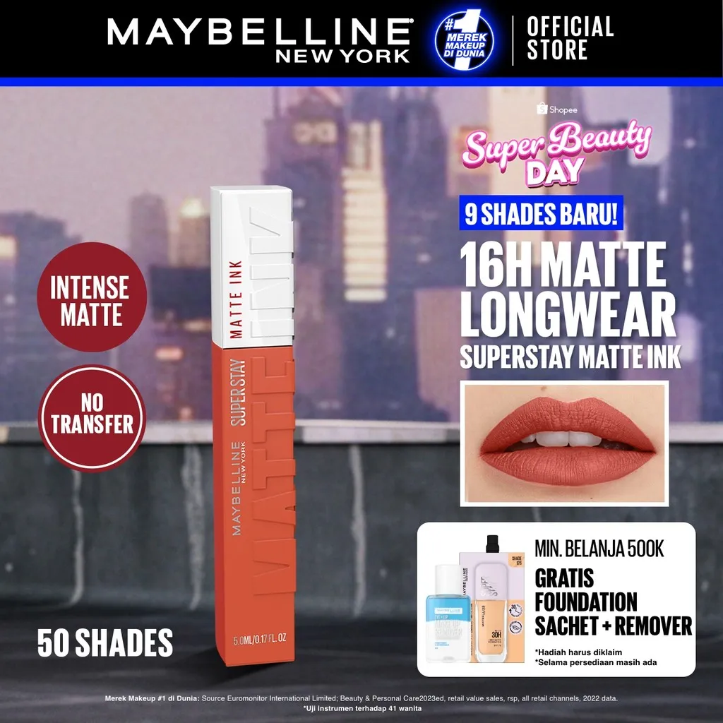 [SHOPEE BEAUTY AWARDS - BEST LIP MAKEUP] MAYBELLINE OFFICIAL Superstay Matte Ink Liquid Long Lasting Waterproof Matte Lipstick Lipcream Make Up Transferproof Tahan 16 Jam Vinyl Ink Lipstik Lip Gloss Liptin