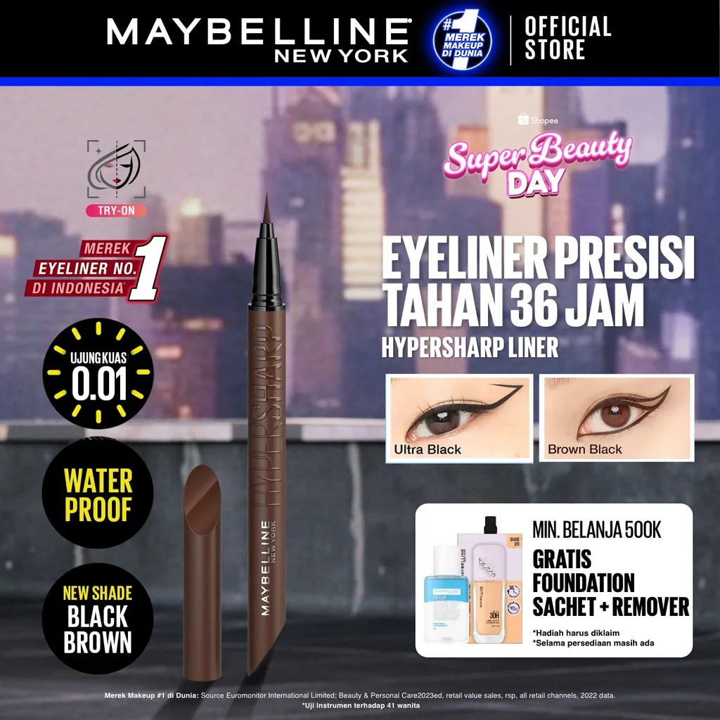 Maybelline Hypersharp Extreme Liquid Liner - 0.4gr (Eyeliner Eye Make Up Waterproof Tahan Air Long Lasting)