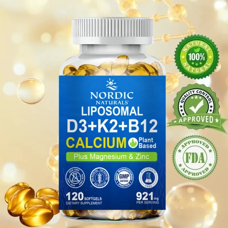NORDIC NATURALS 6-in-1 Suplemen Kalsium Nabati/ D3 K2 5000 IU Vitamin,LIPOSOMAL D3+K2+B12,CALCIUM,Plus Magnesium&Zinc,Plant Based,untuk Tulang Membantu pertumbuhan dan perbaikan tulang Mendukung sendi dan otot