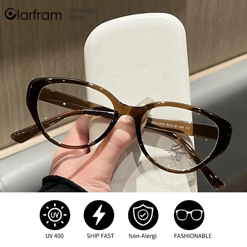 Clarfram Kacamata Eye Cat Anti Cahaya Biru Definisi Tinggi Kacamata Optik Bingkai Wanita Fshion