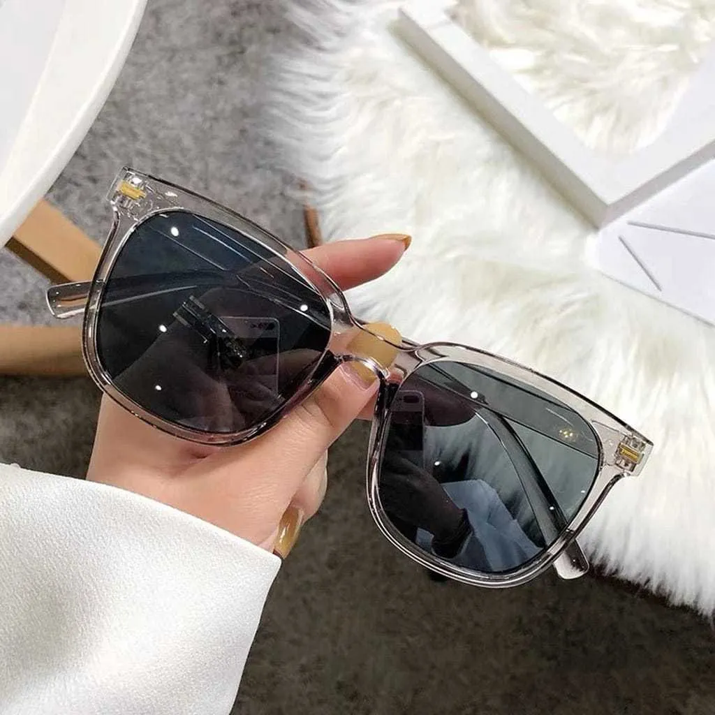 PL-AA091 Kacamata Hitam Pria Wanita Frame Kotak Besar Lensa Cermin Flat Gaya Korea Retro Sungglases