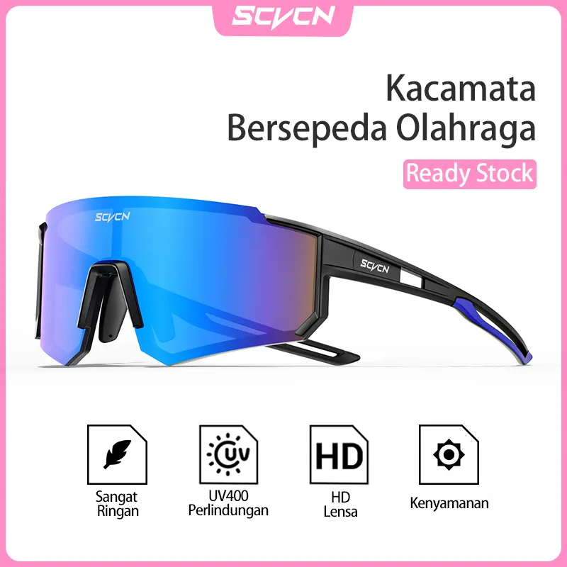 SCVCN Kacamata Hitam Sepeda Gunung Motor Luar Ruangan Olahraga Lari UV400 Anti Silau Unisex