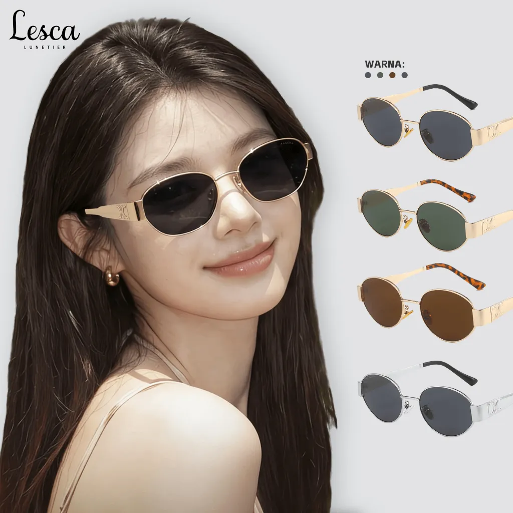 Lesca Kacamata Hitam Oval Frame Sunglasses Anti UV400 Kacamata Wanita Fashion