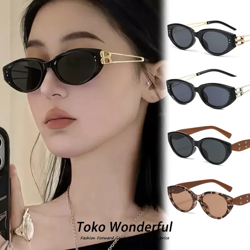 Kacamata Hitam Cat Eye Polarized UV400 Gaya Sunglasses logam Wanita