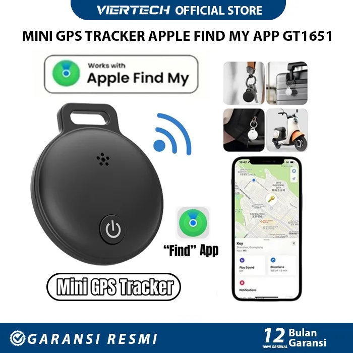 VIERTECH GT1651 Mini GPS Tracker Find My App IOS Smart Tag GPS Finder / Tracker / Find My - Midnight Smart Tag Smart Anti-Lost Alarm Finder GPS AiTag