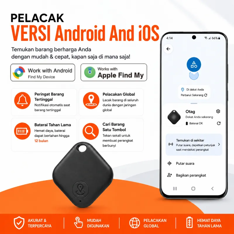 [Dua Varian Khusus iOS dan Spesifik Android] Smart Tag Bluetooth Pelacak GPS Anti-Lost IP65 Tahan Air Anti Debu iOS&Android Find My Jangkauan Tak Terbatas Tanpa SimCard Anti Karat Koneksi Stabil Kompak Anak Kunci Hewan Peliharaan Tahan 9 Bulan Praktis Put
