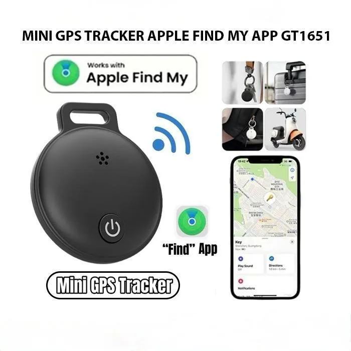 GT1651 Mini GPS Tracker Find My App IOS Smart Tag GPS Finder / Tracker / Find My - Midnight Smart Tag Smart Anti-Lost Alarm Finder GPS AiTag