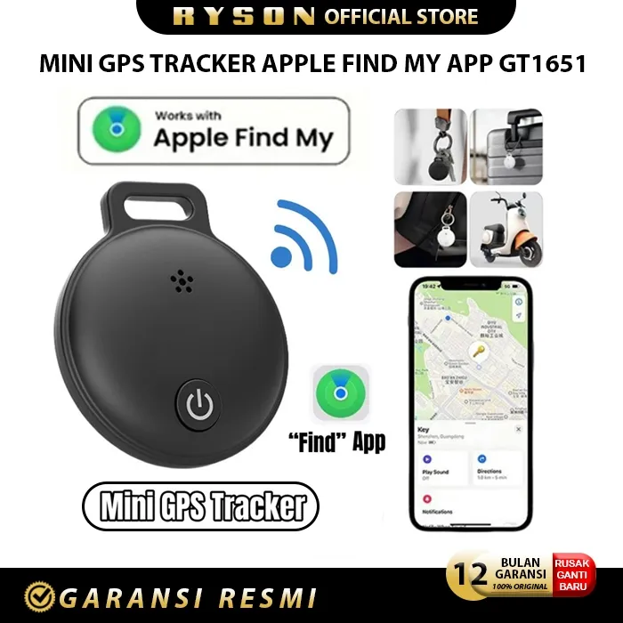 RYSON GT1651 Mini GPS Tracker Find My App IOS Smart Tag GPS Finder / Tracker / Find My - Midnight Smart Tag Smart Anti-Lost Alarm Finder GPS AiTag