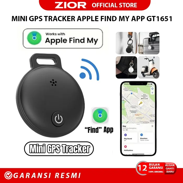 ZIOR GT1651 Mini GPS Tracker Find My App IOS Smart Tag GPS Finder / Tracker / Find My - Midnight Smart Tag Smart Anti-Lost Alarm Finder GPS AiTag