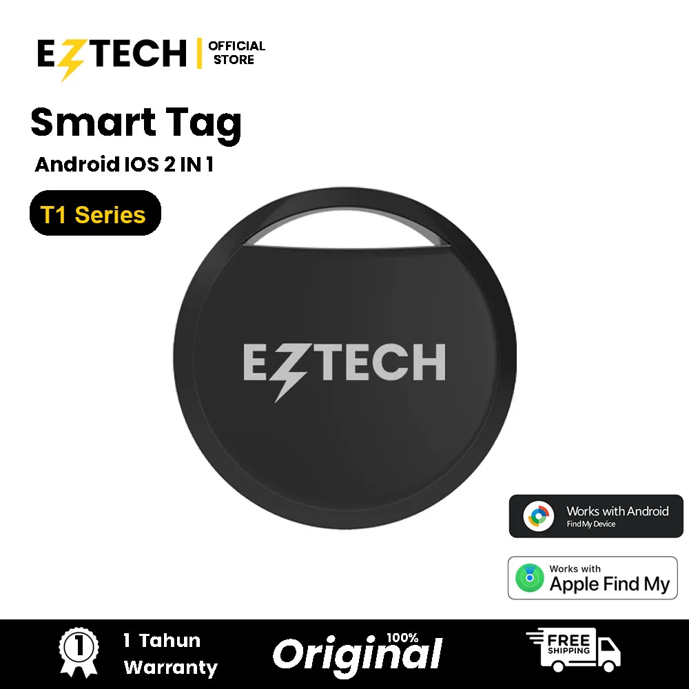 [ DUAL SYSTEM IOS & ANDROID ] EZTECH T1 Smart Tag Pelacak Barang 2 in 1 Support Apple Find My Android Find My Device Anti Hilang untuk Kunci Tas Koper