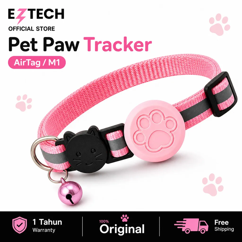 [ IOS APPLE ONLY ] Kalung Kucing Anjing EZTECH Pet Paw Tracker + Smart Tag M1 | Pelacak Lokasi GPS | AirTag FInd My | Collar Reflektif Bundle EZTECH