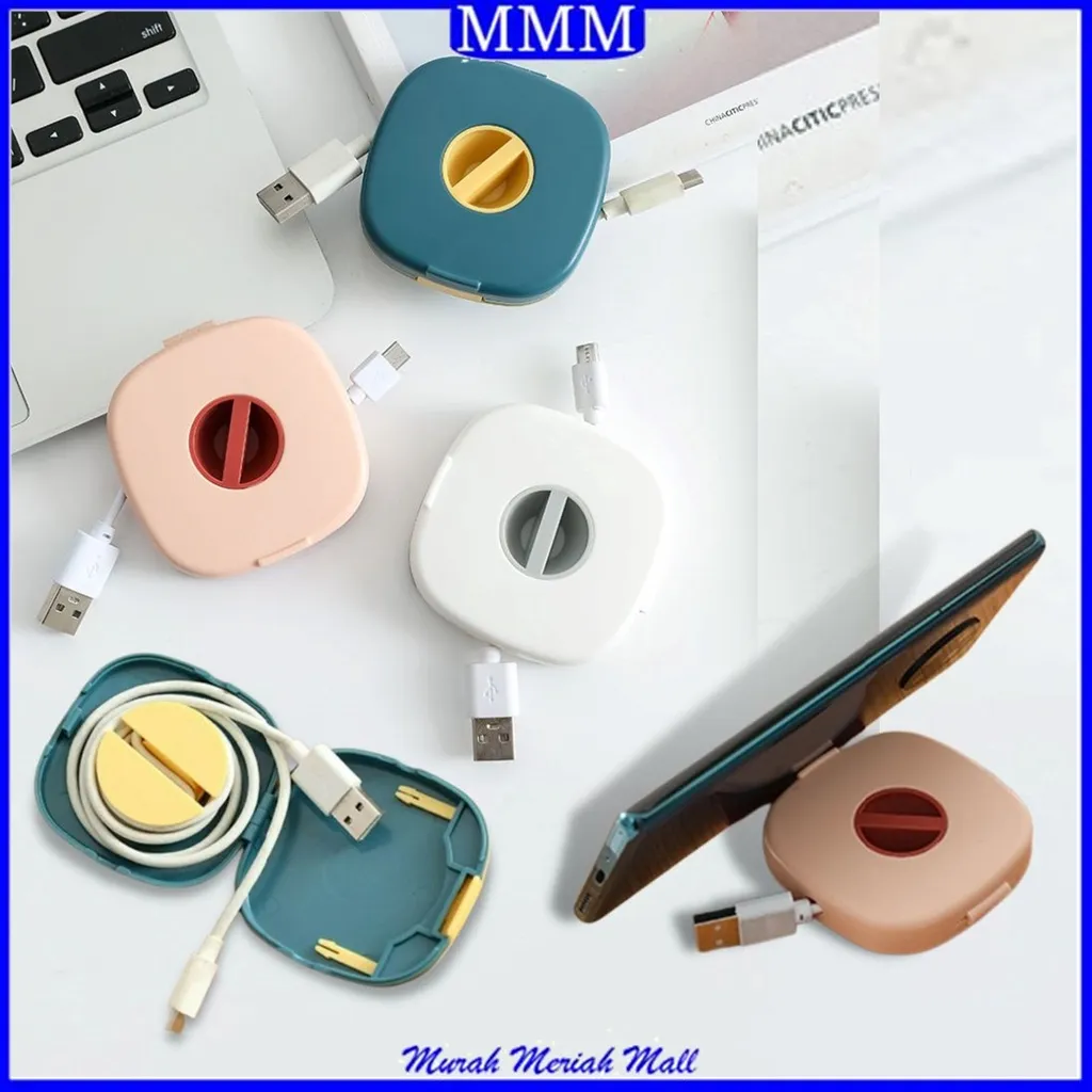MMM Kotak Penyimpanan Kabel Data Plus Holder Standing Handphone Tempat Penyimpanan Charger Docking HP Kotak Organizer Gulungan Kabel Headset Handsfree Portable Serbaguna 