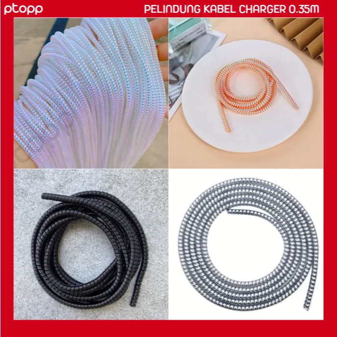 Pelilit Kabel Spiral 0.35 Meter Metalic Pelindung Kabel Pelindung Kabel Serbaguna dengan Bahan Tebal Melindungi Kabel Charger HP dari Putus dan Kusut Cocok untuk Kabel USB, Earphone, dan Charger Aksesori Kabel yang Cantik dan Mudah Digunakan