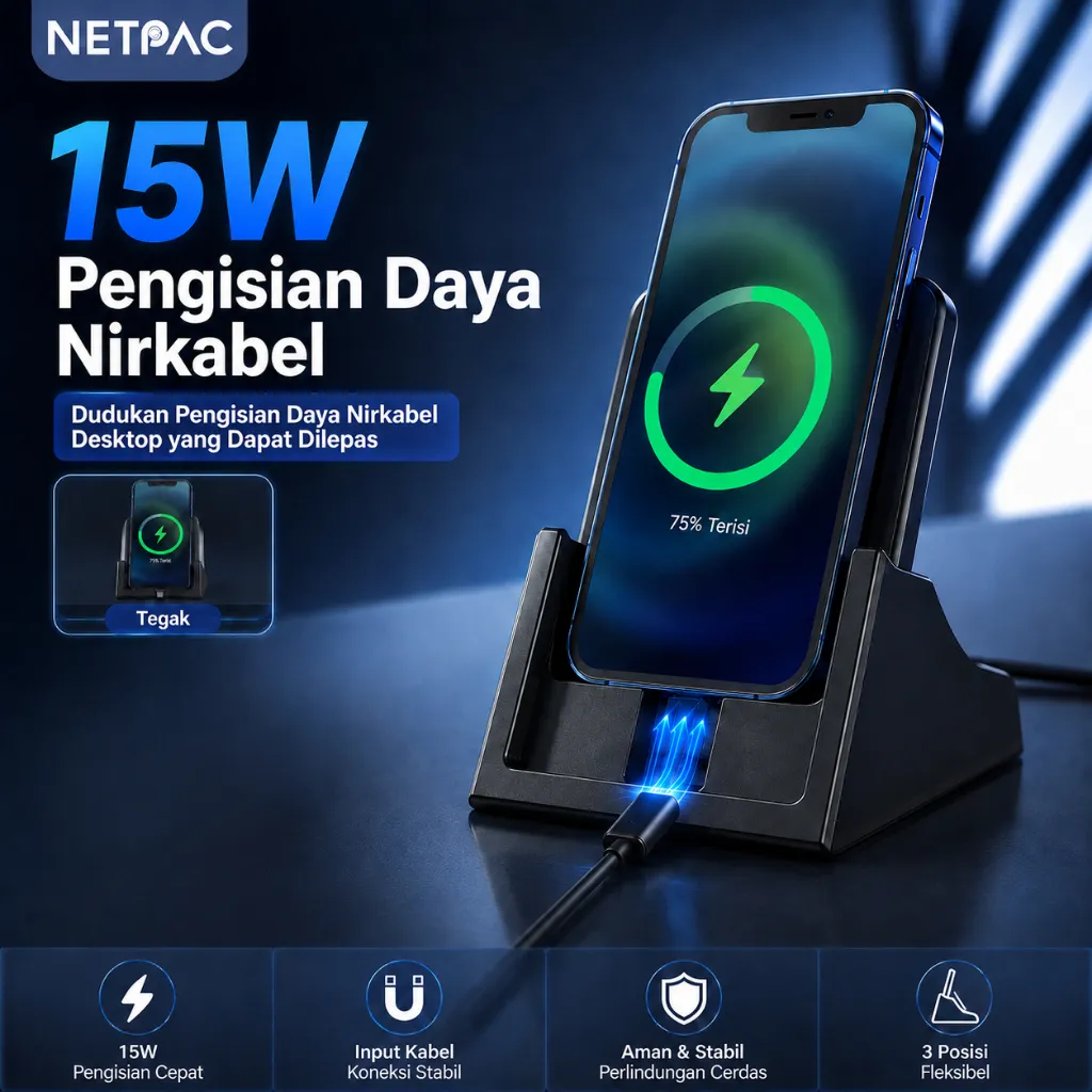 NETPAC Wireless Charger Magnetic Charger Wireless Fast Charging 15W 2in1 Charger Docking or Android & IOS