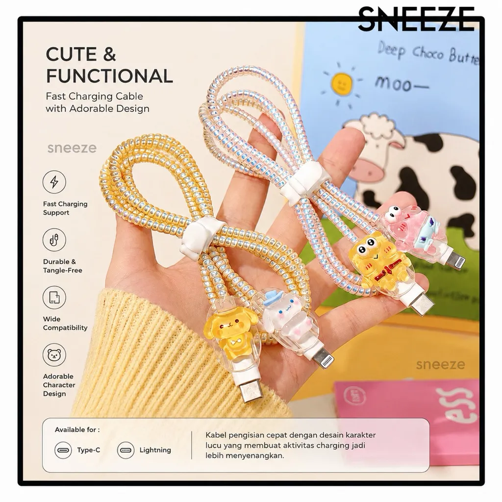 SNEEZE [1SET 4ITEM] Pelindung Kabel Charger / Pelindung Handsfree / Cable Protect Karakter / Pengikat Kabel casan / PELILIT KABEL Kawat kabel HP Untuk All Type PHONE Iph Sams Xiaomi Oppo Huawei Android Universal Karakter Lucu