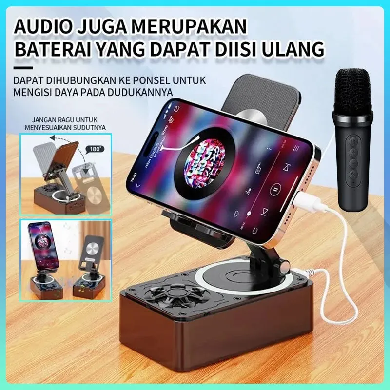3in1 Bluetooth Speaker Phone Holder - Dengan Powerbank 5000mAh, Lampu RGB & 360 Foldable Bisa Putar UntukDesktop Ponsel - Dudukan Telephone Nirkabel Multifungsi MiniPortable BT5.2 Dapat Diisi Ulang