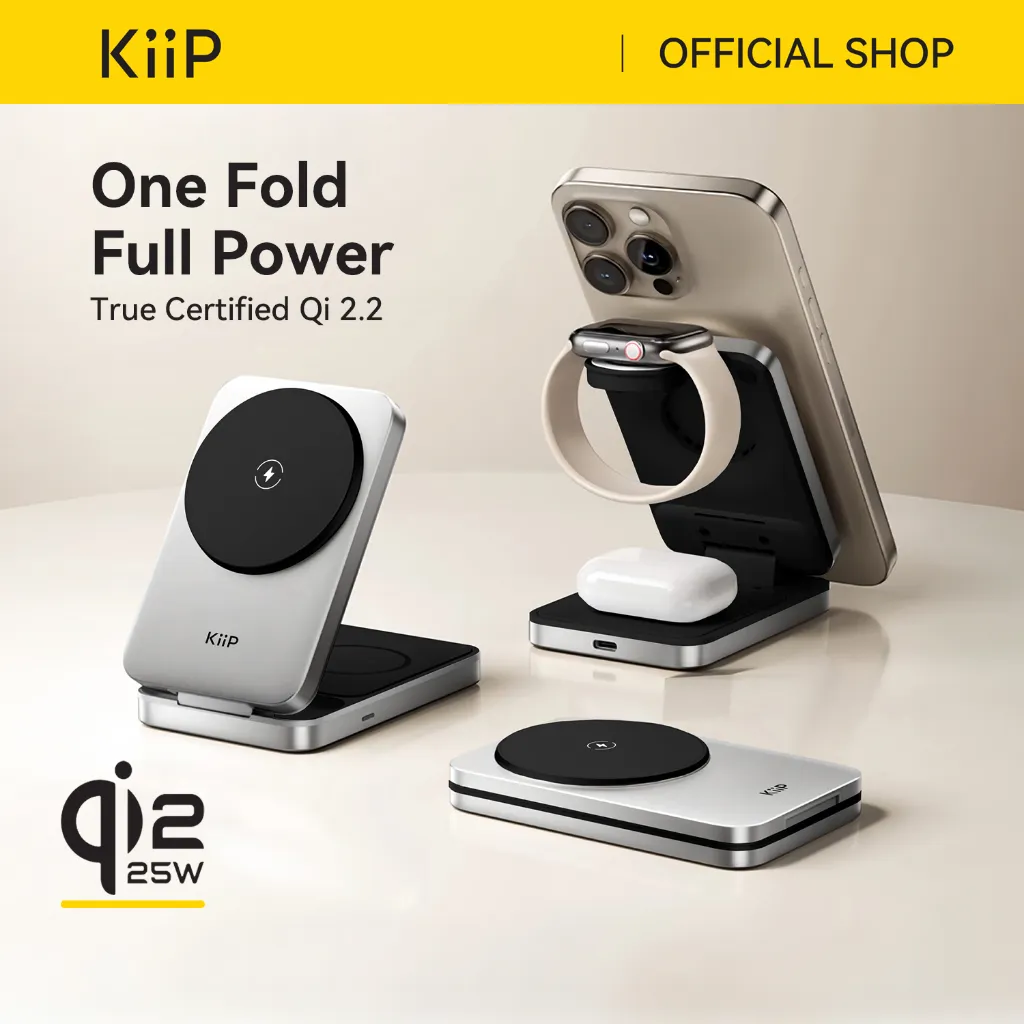 KiiP PWC02 3in1 Magnetic Wireless Charging 25W Foldable Portable Wireless Charger Magsafe Qi2.2 Travel Charger